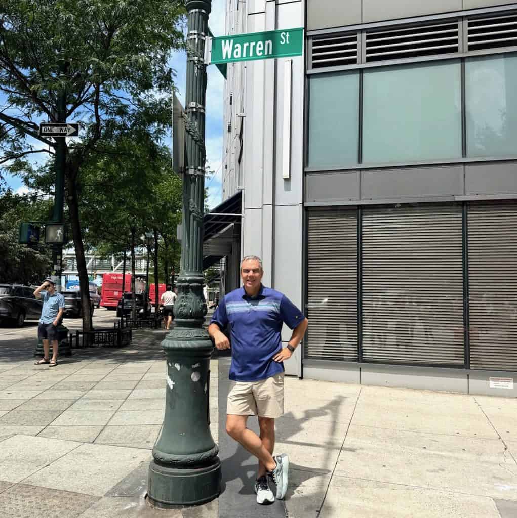 Blake standing at Warren Street in NYC